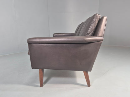 Vintage Mid Century 3 seater Danish Brown Leather Sofa Retro 1960s EB12261