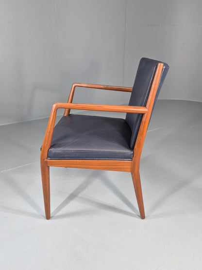 Vintage Mid Century Teak Armchair Blue Leather 1960s Retro EB11910