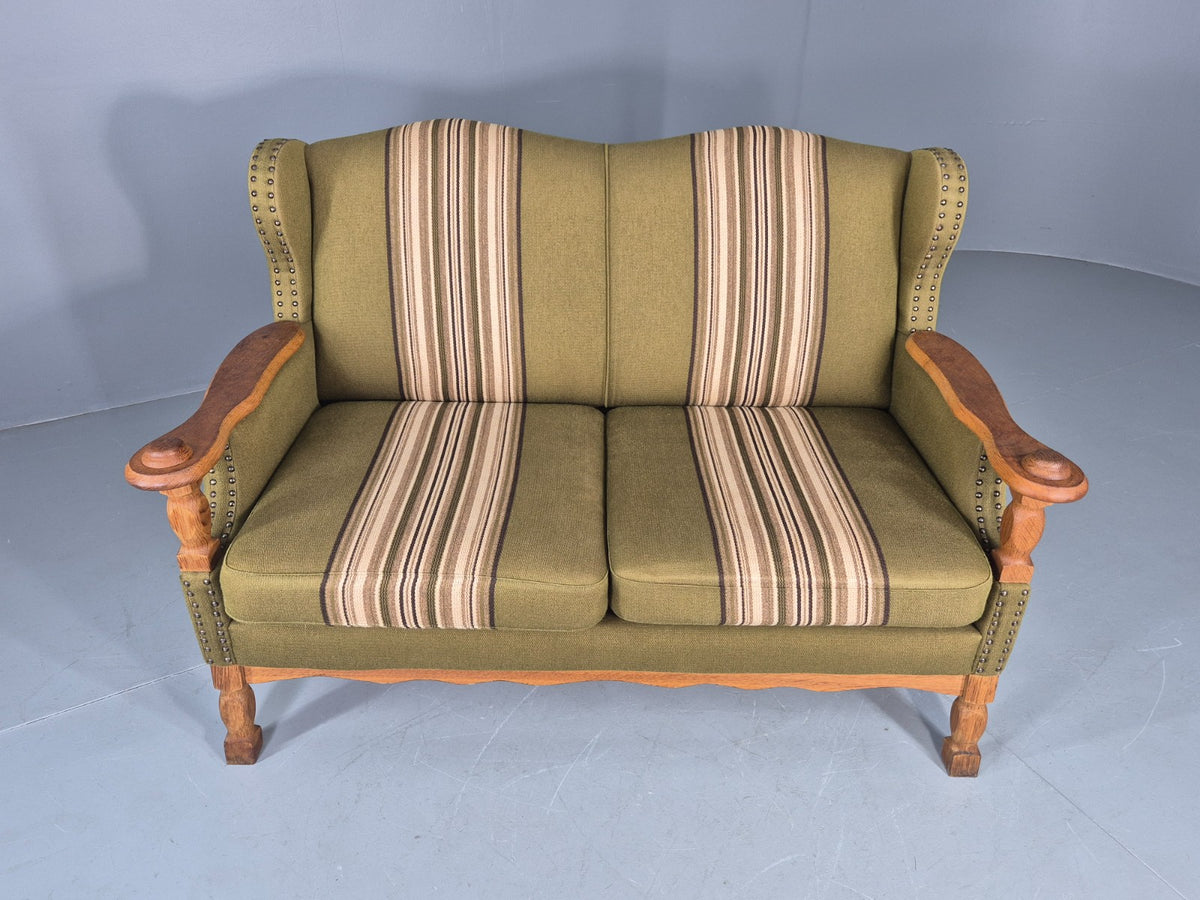 Vintage 2 Seater Sofa Danish Design Kjaernulf Style Green Wool Oak Frame EB12688