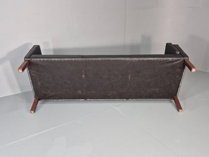 Vintage 3 seater Sofa Mid Century Skippers Black Leather Retro 1970s EB12172
