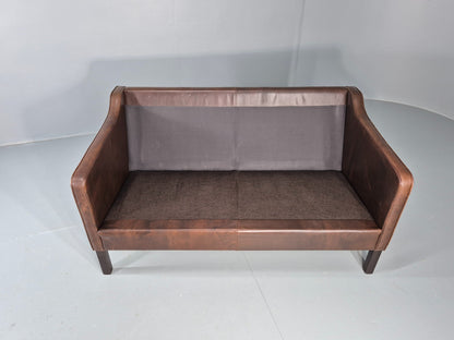 Vintage 2 seater Sofa Danish Brown Leather Mid Century Retro 1970s EB12423