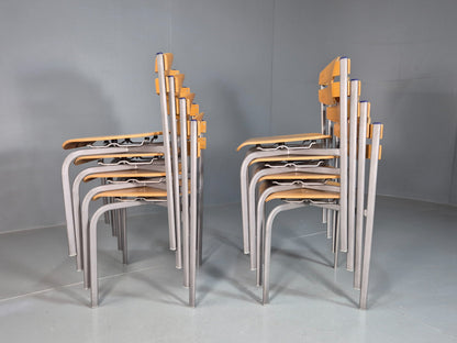 8 Vintage Danish Stacking chairs Plywood and Steel Mid Century Style Retro EB07993