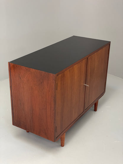 Vintage 1960s Sideboard Cabinet Danish Mid Century Darkwood Shelving EB12922