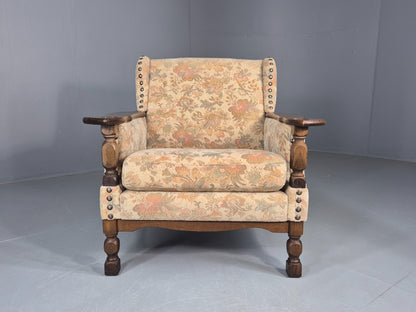 Vintage Danish Armchair Kjaernulf Style Floral Upholstery Oak Frame 1970 EB06690
