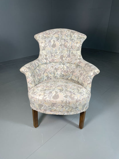Vintage Danish 1940s Lounge Chair Tub Style Floral Fabric Antique EB06430