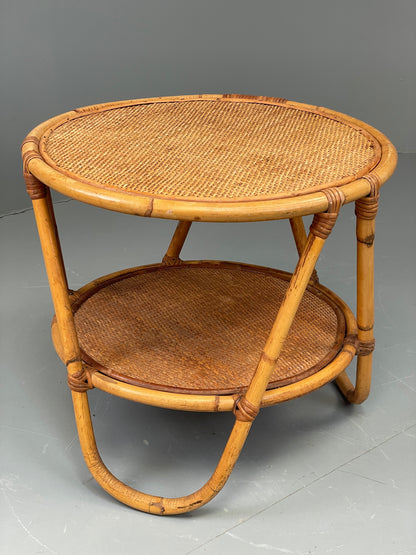 Vintage Rattan Side Table Cane Frame Mid Century Retro Round EB11881