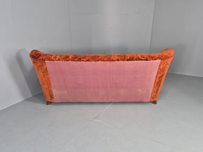 Vintage 3 Seat Sofa Danish Art Deco Era Carved Oak Frame Moquette Cloth EB12751