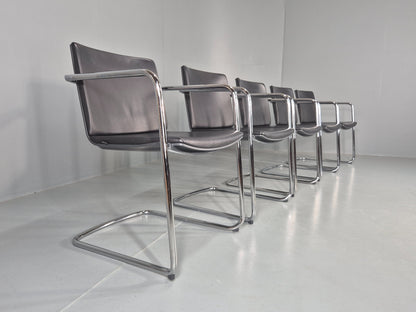 5 Vintage Stacking Chairs Wilkhahn Chrome Cantilever Frames Leather EB12239