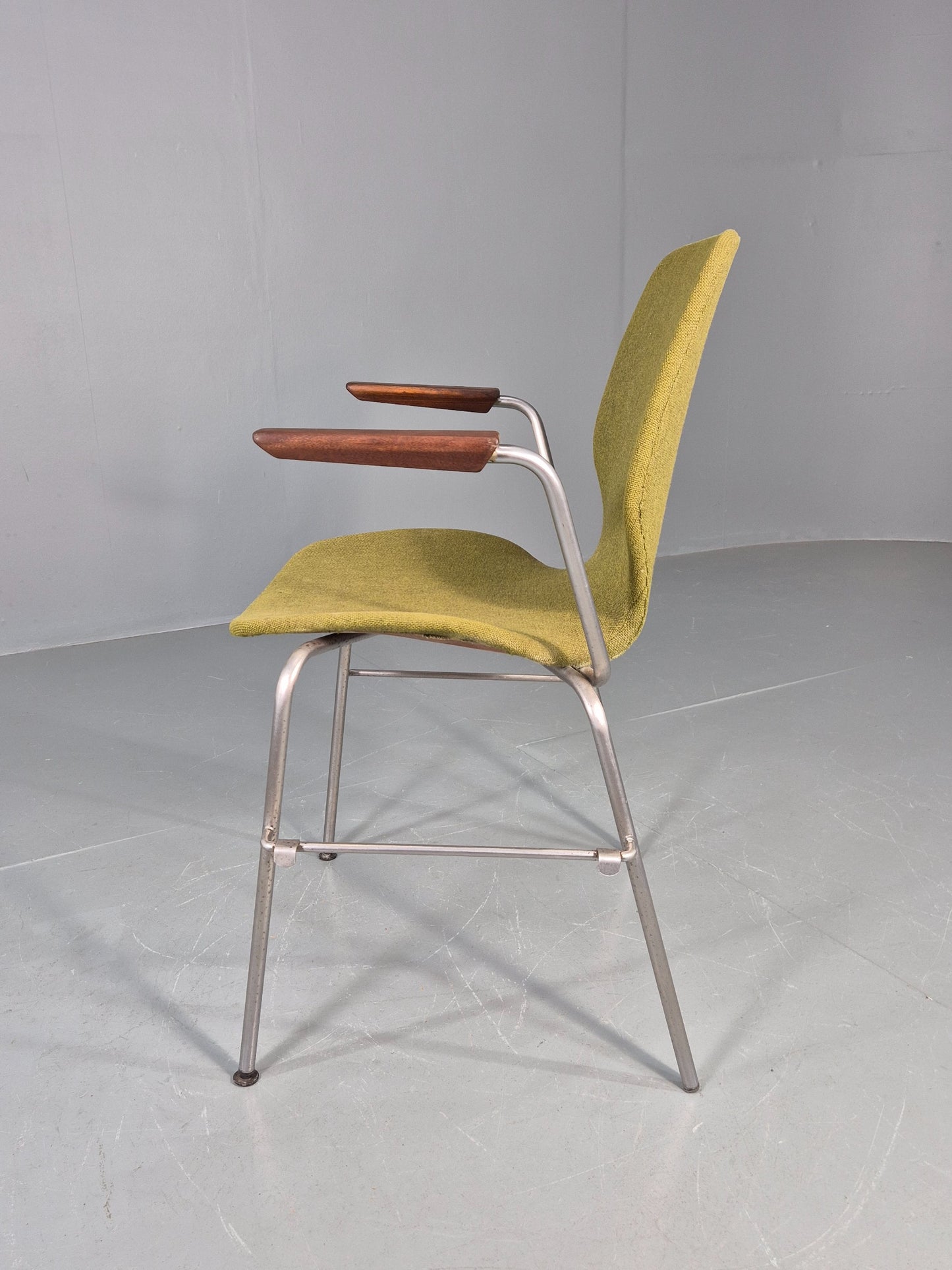 Vintage Mid Century Office Chair Danish Duba Green, Steel and Teak 1970s EB07907
