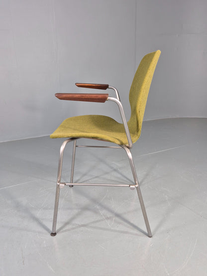 Vintage Mid Century Office Chair Danish Duba Green, Steel and Teak 1970s EB07907