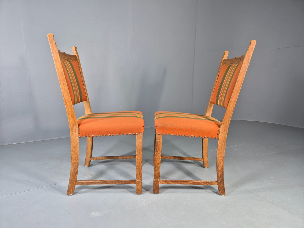 2 Vintage Dining Chairs 1970s Danish Kjaernulf Style Orange Wool Striped EB13075
