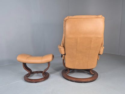 Vintage Ekornes Stressless Chair and Footstool Leather 1990s Retro EB12045