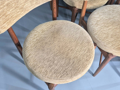 10 Vintage G Plan Dining Chairs Circle Seat Model Teak Frames Chenille EB12027