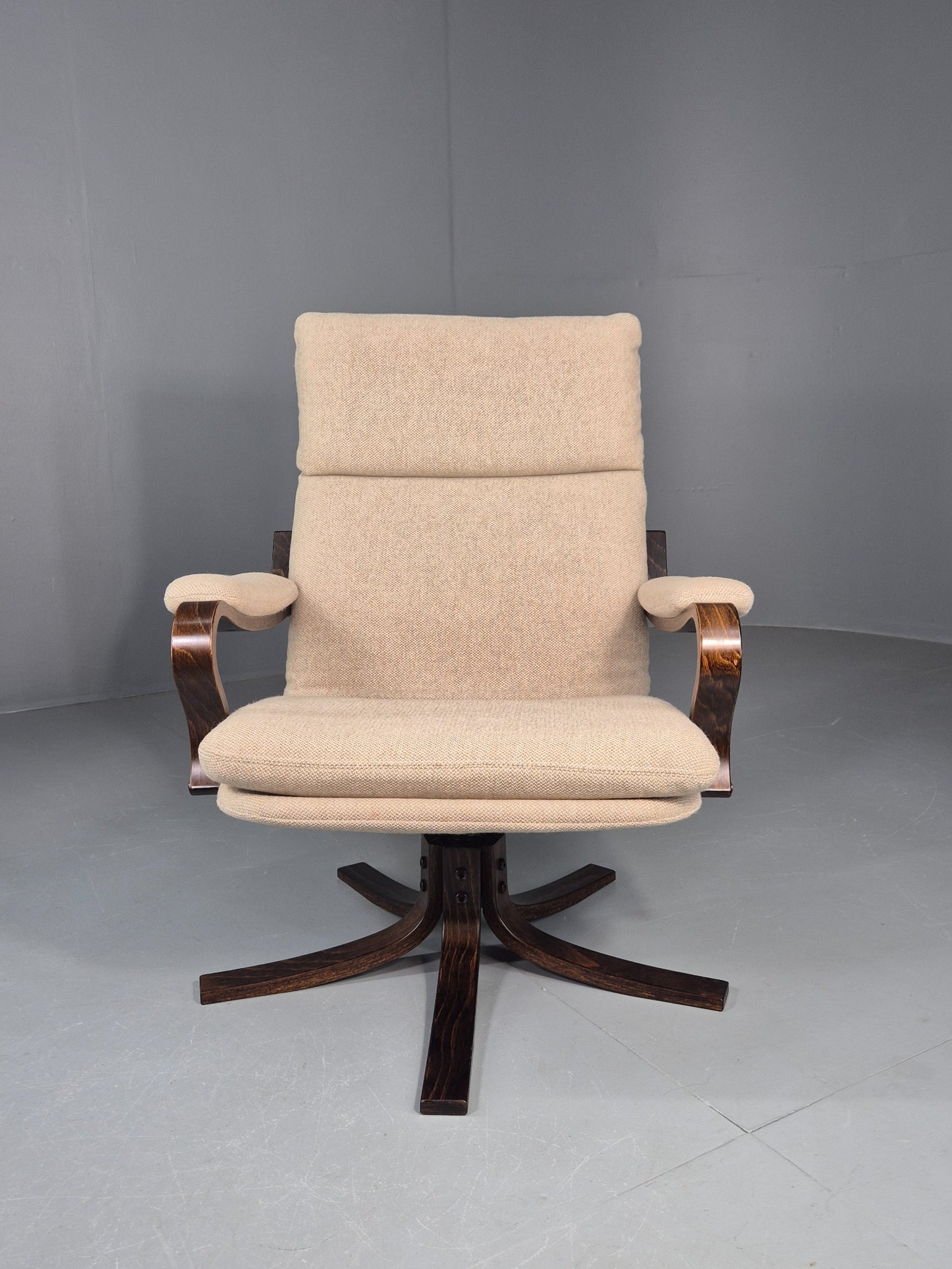 Vintage Danish Mid Century Swivel Chair Cream Bentwood Frame1970s Retro EB12123