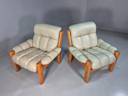 2 Vintage Ekornes Montana Lounge Chairs Teak Frames 1980s Retro MCM EB07995