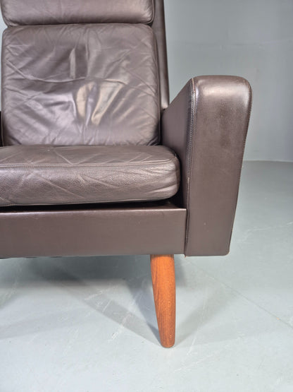 Vintage Danish Design Lounge Chair Brown Leather 1960s High Back MCM  EB13064