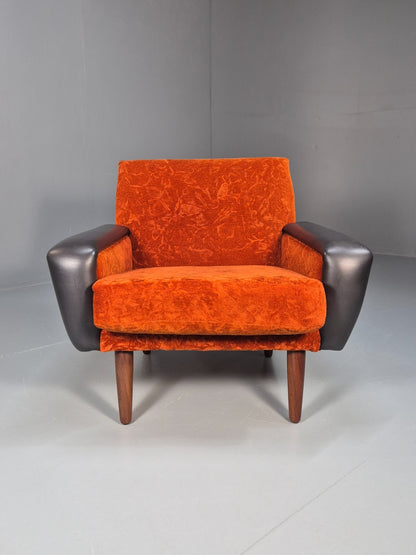Vintage 1960s Lounge Chair Vinyl Orange Velour 1960s Retro MCM EB10569a MNOR