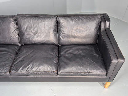 Vintage 3 Seater Sofa Danish Black Leather 1980s Retro MCM Quality EB12434