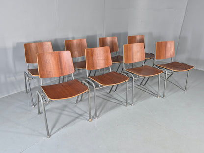 8 Vintage Danish Industrial Chairs Mid Century Teak and Steel Retro EB12663