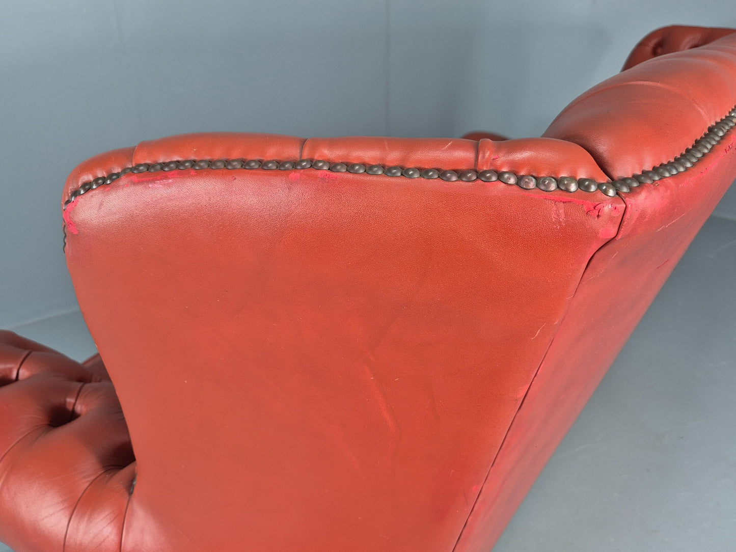 Vintage Highback Chesterfield 3 Seater Sofa 70s Danish Retro Red Leather EB12374