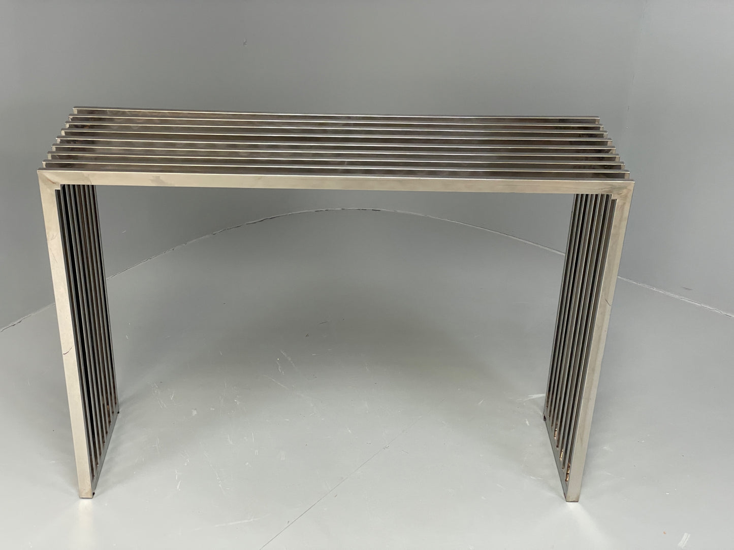 Chrome Slatted Console Table Style Of Eichholtz Modern Steel EB12887