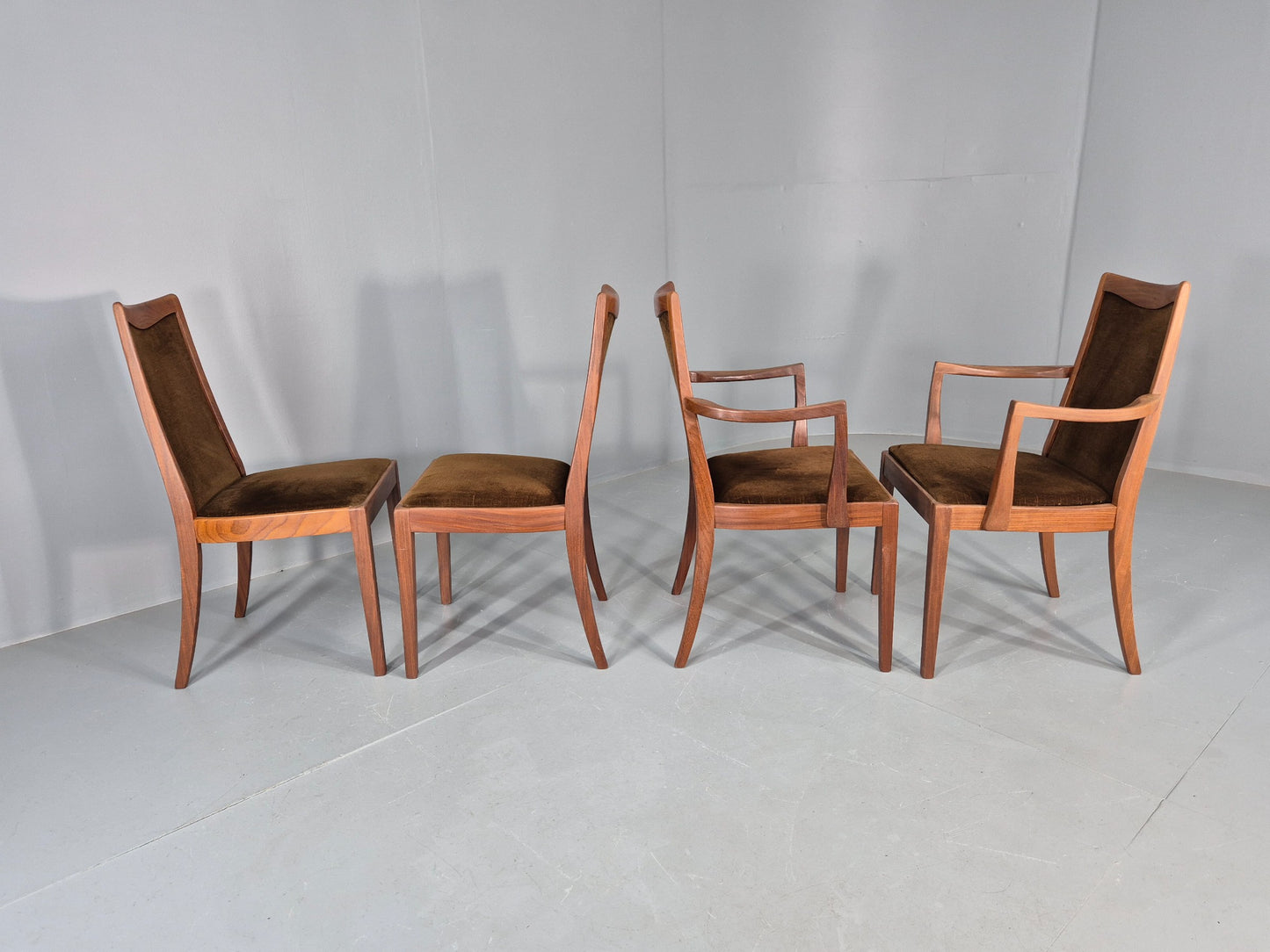 4 Vintage G Plan Dining Chairs Teak Frame Brown Dralon 70s Retro Fresco EB12185