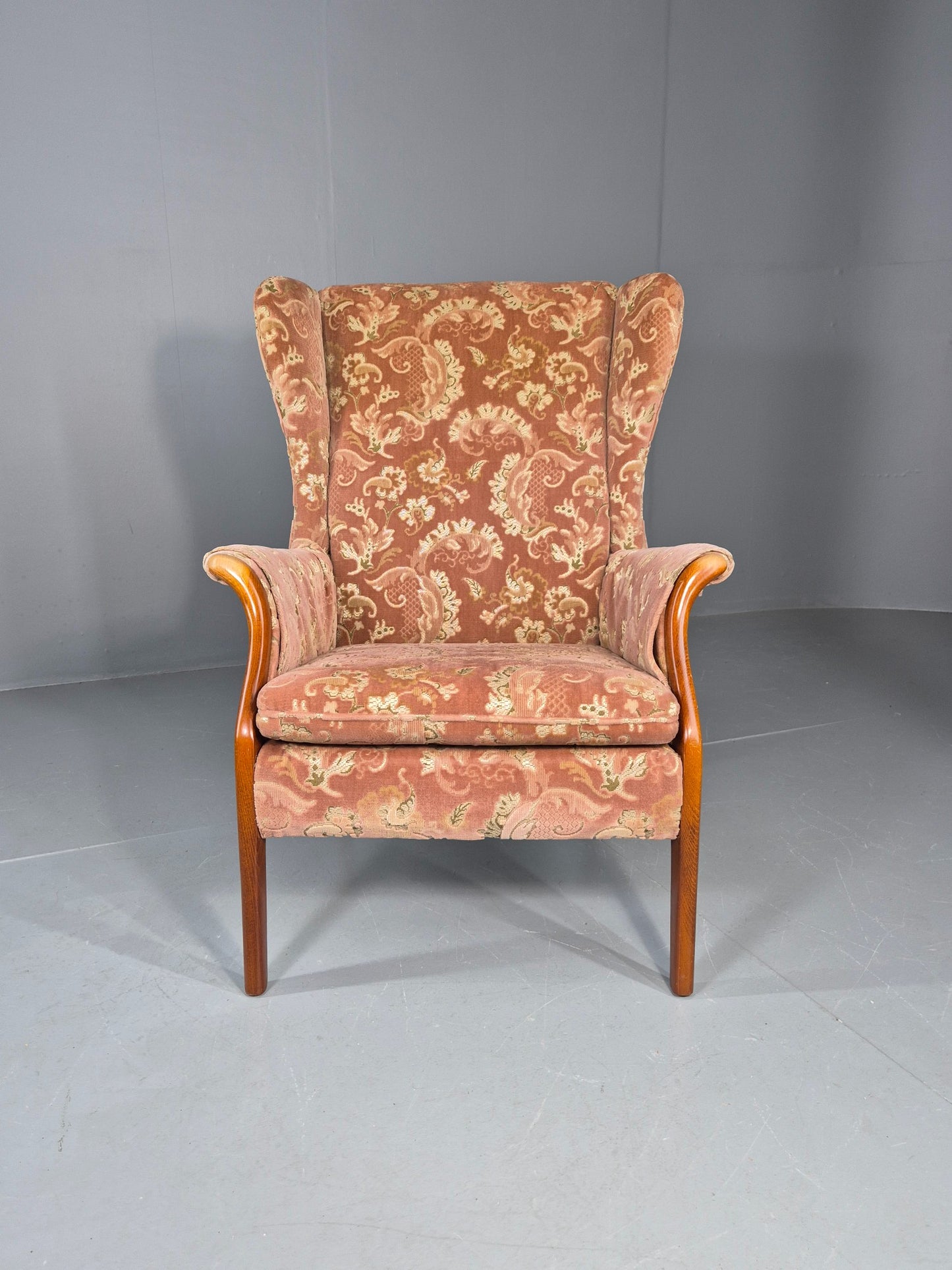 Vintage Parker Knoll Mid Century Lounge Chair Pink Hued Paisley Velour EB12168