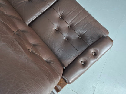 Vintage Danish 3 Seat Sofa Brown Leather Bentwood Frame 1980s Retro MCM EB13062