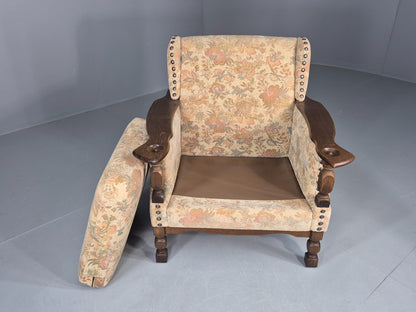 Vintage Danish Armchair Kjaernulf Style Floral Upholstery Oak Frame 1970 EB06690