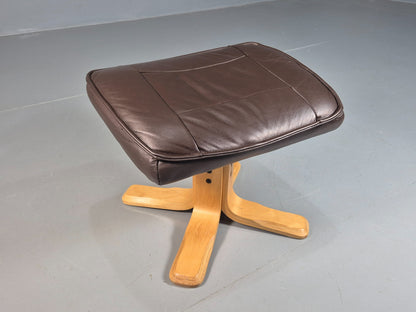 Vintage Brown leather Danish Bentwood footstool 1980s EB07973