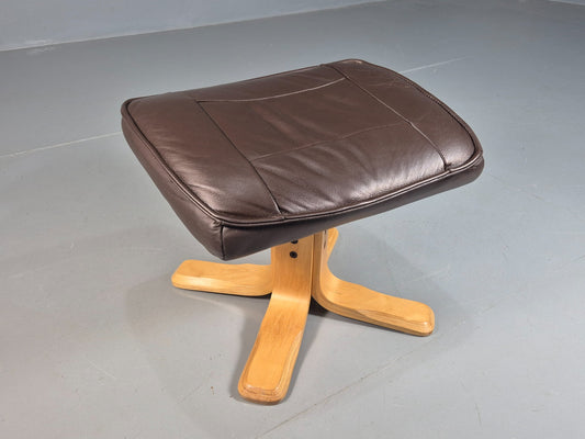 Vintage Brown leather Danish Bentwood footstool 1980s EB07973