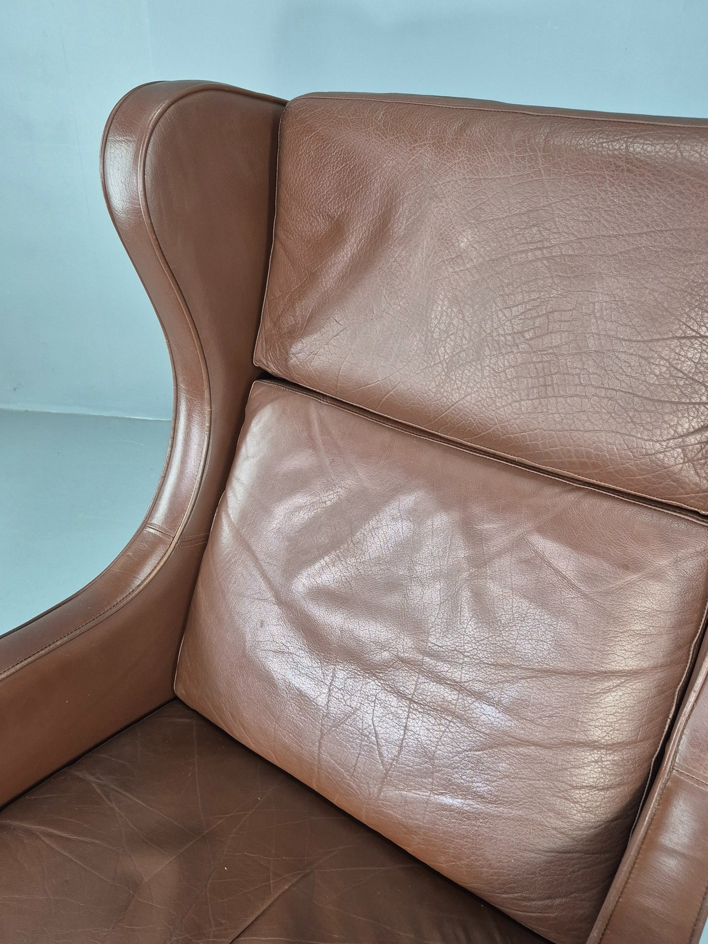 Vintage Lounge Chair Mid Century Danish Brown Leather Wingback Mogensen EB12377