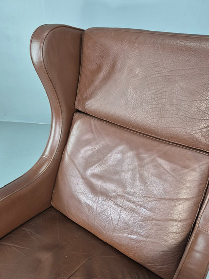 Vintage Lounge Chair Mid Century Danish Brown Leather Wingback Mogensen EB12377