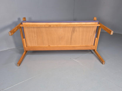 Vintage Danish 2 Seater Bench Sofa Oak Frame Purple Upholstery 1970s MCM EB08693