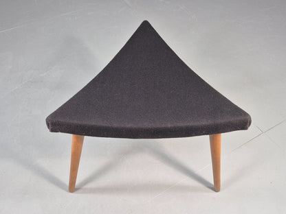 Vintage Danish Mid Century Footstool Triangular Black Cloth 1960s Retro EB12154
