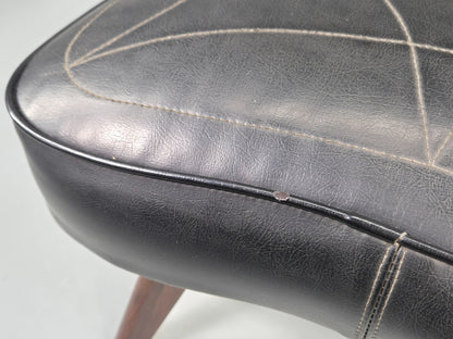 Vintage Danish Mid Century Footstool Black vinyl Rosewood Legs 1960s EB12100