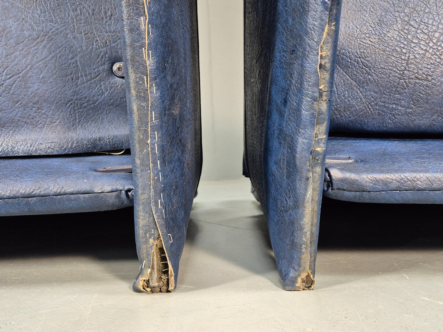 Vintage Saporiti Italian Lounge Chairs Pair Blue Vinyl Retro EB9844