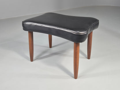 Vintage Mid Century Danish Footstool Black Vinyl Teak Legs 1960s Retro EB12025