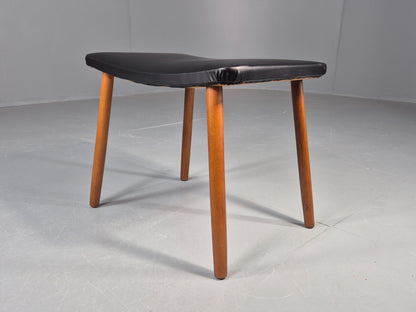 Vintage Danish Mid Century Footstool Black Vinyl Beech Legs 1960s Retro EB12157