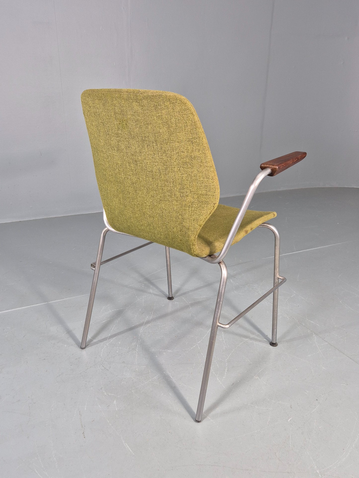 Vintage Mid Century Office Chair Danish Duba Green, Steel and Teak 1970s EB07907