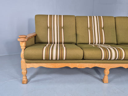 Vintage Danish 3 seater Sofa Oak Kjaenulf Green Cushions 1970s Retro EB12782