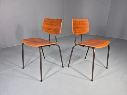 2 Vintage Danish Stacking Chairs Mid Century Industrial Teak Plywood EB13025