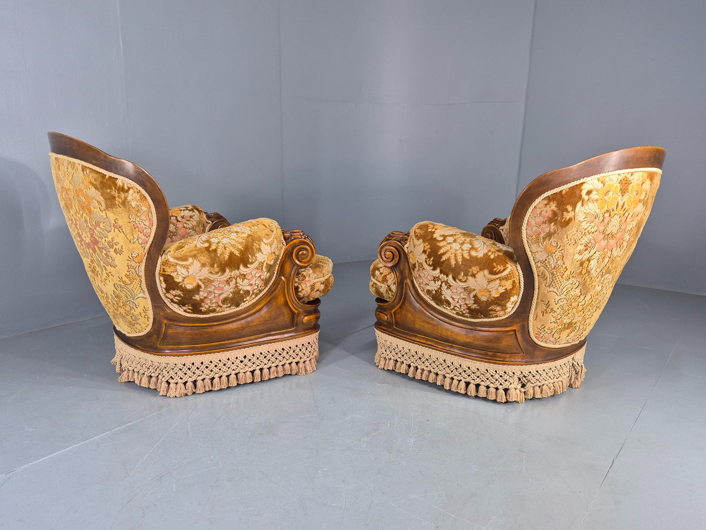 2 Vintage 1970s Danish Lounge Chairs Kitsch Over The Top Retro Gold  EB12723