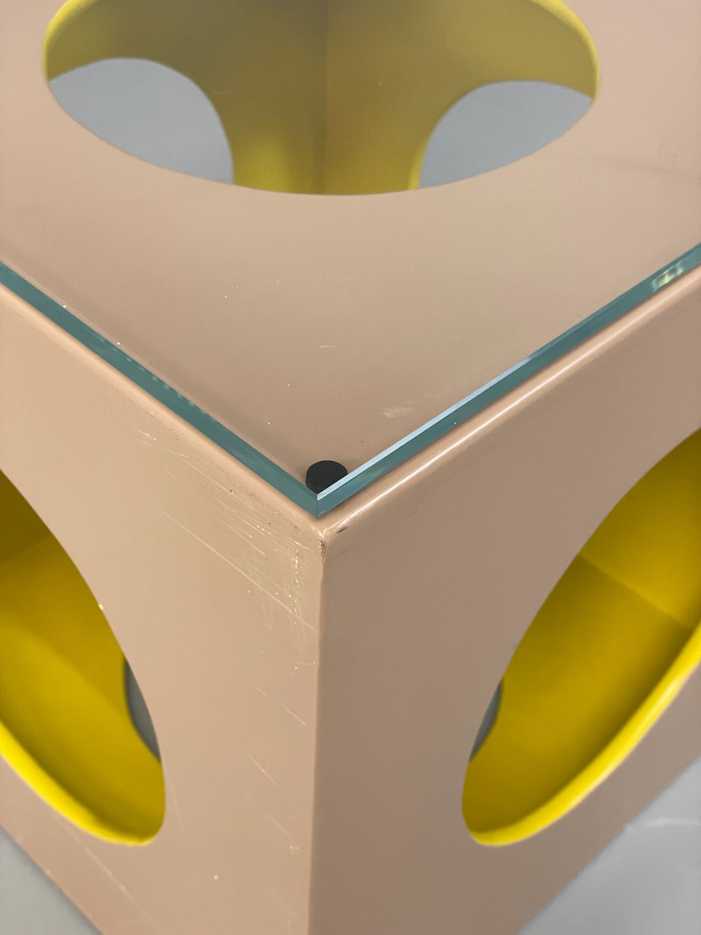 Cube Side Table Glass Top Beige Green Retro Style EB12626
