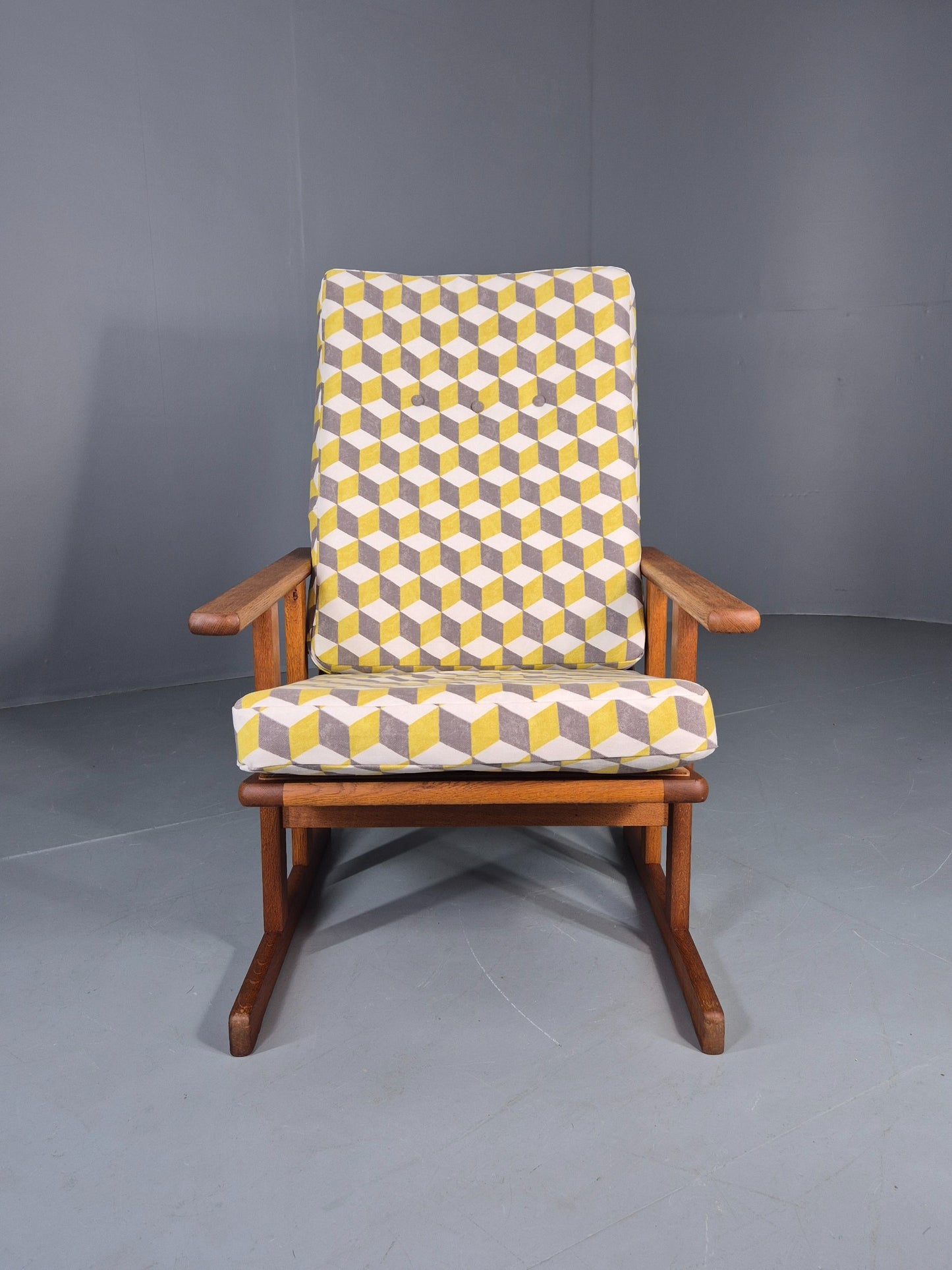 Vintage Mid Century Oak Lounge Chair Jorgan Baekmark Design New Upholstery 12042
