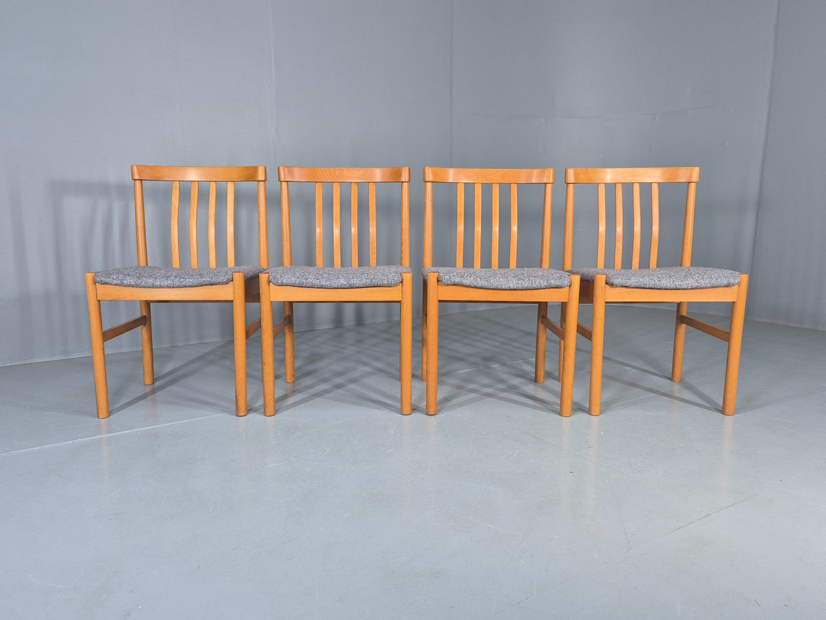 4 Vintage Mid Century Dining Chairs 1970s Retro New Upholstery Beech EB12785