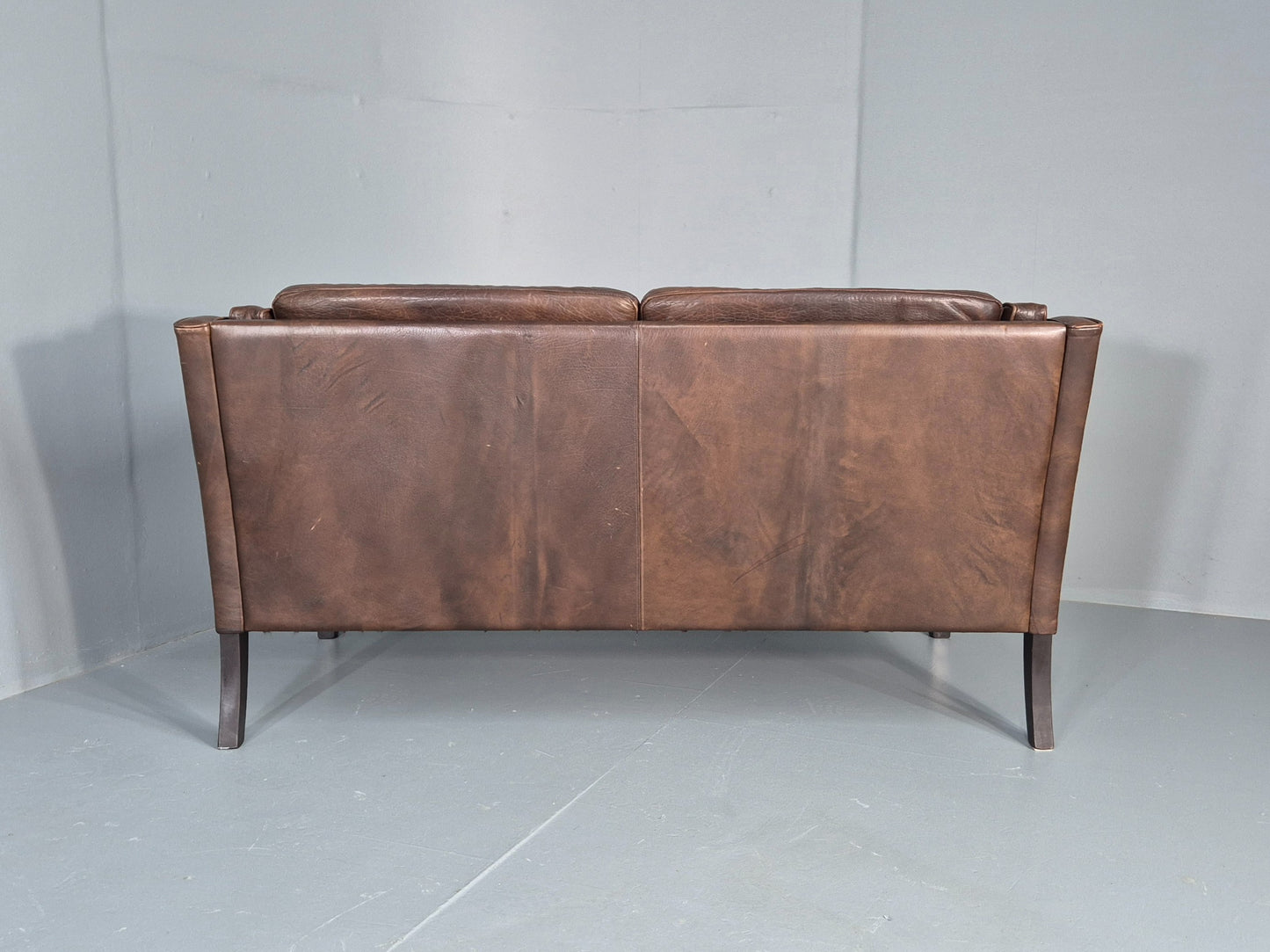 Vintage 2 seater Sofa Danish Brown Leather Mid Century Retro 1970s EB12423