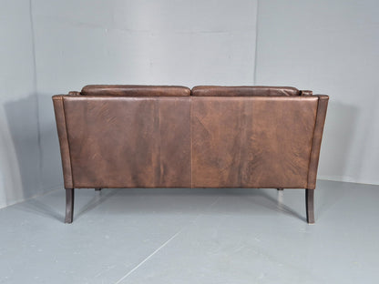 Vintage 2 seater Sofa Danish Brown Leather Mid Century Retro 1970s EB12423
