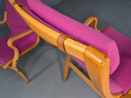 2 Vintage Bentwood Lounge Chairs Finn Ostergaard Pink Wool Retro EB12143