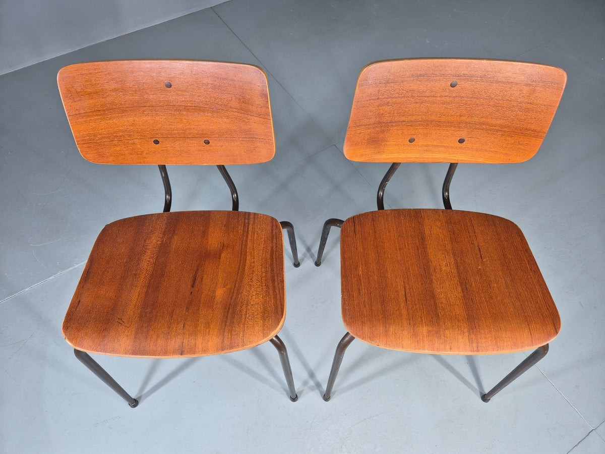 2 Vintage Danish Stacking Chairs Mid Century Industrial Teak Plywood EB13025